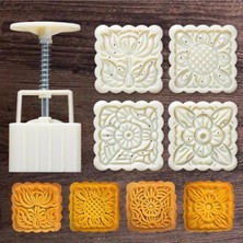 Happy Trend World Kare Mooncake Basmalı 4'lü Kopat Set Kurabiye Kalıbı, Beyaz