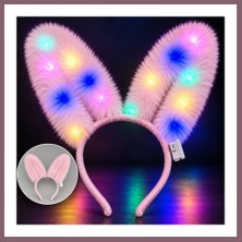 Bezos 3 Modlu LED Işıklı Peluş Tavşan Kulağı Pembe Renk Bzss