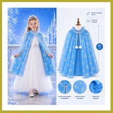 Bezos Kar Tanesi Desenli Mavi Elsa Pelerini - Astarlı Frozen Pelerini 85 cm Bcks