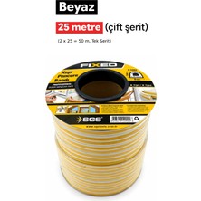 Fixed Kapı Pencere Bandı | BEYAZ | 25 Metre (Çift Şerit) | Rüzgar, Soğuk Kesme, İzolasyon Fitili, Yapışkanlı Kauçuk
