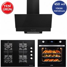 Eminçelik ve Afm Marka A48  Turbo+Soğutma Dijital Siyah  Ankastre Set ( FM7700+ 1240B WOK65+FM3300)