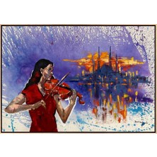 Simurg Sanatevi Kırmızılı Kemancı Yağlı Boya Tablosu - Tuval Üzerine El Yapımı - 145 x 100 cm