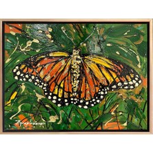 Simurg Sanatevi Turuncu Kelebek Yağlı Boya Tablosu - Tuval Üzerine El Yapımı - 40 x 30 cm