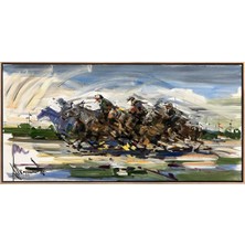 Simurg Sanatevi Atlı Savaşçılar Yağlı Boya Tablosu - Tuval Üzerine El Yapımı - 140 x 70 cm