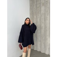 Berry Lacivert Oversize Ters Dikiş Detaylı Yumoş Kazak