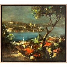 Simurg Sanatevi Istanbul Boğazı'nda Mazi Yağlı Boya Tablosu - Tuval Üzerine El Yapımı - 80 x 80 cm