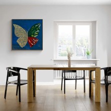 Simurg Sanatevi Kelebek Meşk Yağlı Boya Tablosu - Tuval Üzerine El Yapımı - 100 x 100 cm