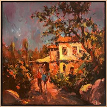 Simurg Sanatevi Nostalji Kokan Eski Köy Evleri Yağlı Boya Tablosu - Tuval Üzerine El Yapımı - 70 x 70 cm
