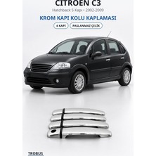 Trobus Citroen C3 2002-2009 Uyumlu Krom Kapı Kolu Kaplaması 4 Kapı Paslanmaz Çelik