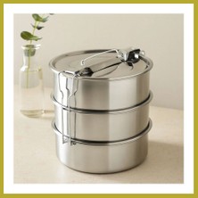 Bezos 3 Katlı Çelik Sefer Tası 16 cm - Yemek Taşıma Kabı Bcks