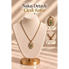 Mdm Style Kahverengi Çiçek Işlemeli Gold Renk Kolye