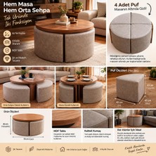 Oaken 4’lü Modern Puf Setli Masa & Orta Sehpası