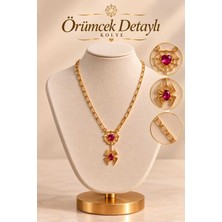 Mdm Style Örümcek Figürlü Kalp Taşlı Gold Renk Kolye