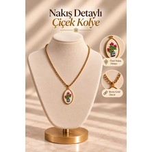 Mdm Style Saksıda Pembe Çiçek Gold Renk Kolye