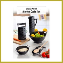Bezos Akrilik Siyah 5 Parça Sürahi & Rende & Süzgeç & Mini Süzgeç & Kaşıklık & Mutfak Çeyiz Seti Bcks