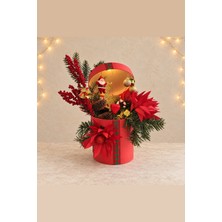 Coffret Magique Işıklı Kapaklı Noel Babalı Yılbaşı Hediye Kutusu - El Yapımı Yapay Çiçek