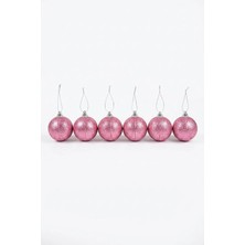Pembe Simli Strafor Yılbaşı Ağacı Topu 6 cm 6'lı Set
