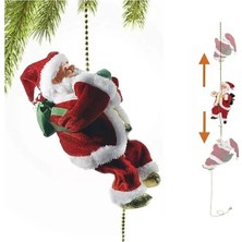 Müzikli ve Hareketli Tırmanan Noel Baba 20 cm - Pilli Yılbaşı Dekoru