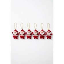 Noel Baba Figürlü Yılbaşı Ağacı Süsü 6'lı Set - Kırmızı Asma Süs