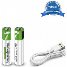 Marsilyan™- Type-C Şarjlı 800MWH 1.5V Şarj Edilebilir 2’li Aaa Ince Pil - Lityum Iyon Batarya