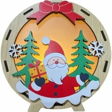 Işıklı Ahşap Oval Yılbaşı Dekoru - Noel Baba Figürlü LED Masa ve Raf Süsü