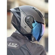 Ls2 Aırflow 2 Cover Mat Siyah-Gri Kask (Mavi Vizör + Spoıler)
