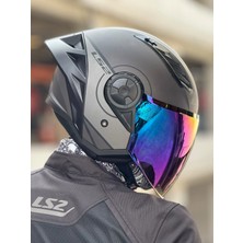 Ls2 Aırflow 2 Cover Mat Siyah-Gri Kask (Gökkuşağı Vizör + Spoıler)