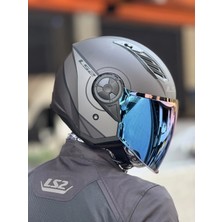 Ls2 Aırflow 2 Cover Mat Siyah-Gri Kask (Mavi Vizör)