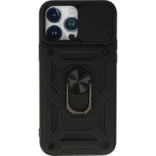 Urfakent Apple iPhone 13 Pro Max Uyumlu Kılıf Pars Lens Yüzüklü Silikon - Siyah