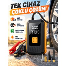 Matechno Şarjlı 10.000 Mah Taşınabilir Araç Akü Şarj Takviyeli Işıklı Hava Kompresörü Powerbankli