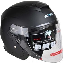 Scharf 528 Şeffaf Vizörlü Yarım Motosiklet Kaskı - Güneş Camlı Açık Kask (Mat Siyah)