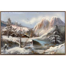 Simurg Sanatevi Karlı Zirveler Yağlı Boya Tablosu - Tuval Üzerine El Yapımı - 120 x 80 cm