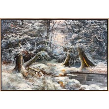 Simurg Sanatevi Karla Kaplı Orman Yağlı Boya Tablosu - Tuval Üzerine El Yapımı - 120 x 80 cm