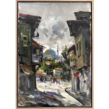 Simurg Sanatevi Kasabanın Eski Mahalleleri Yağlı Boya Tablosu - Tuval Üzerine El Yapımı - 50 x 70 cm