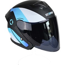 Scharf 526 A1 Blue Açık / Yarım Kask (Smoke Vizör) - Scooter & Motosiklet Sürücü Kaskı