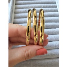 Kadın Gold 3'lü Klasik Düz Halka Bilezik Seti 7 cm Kutulu