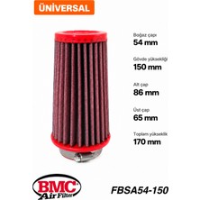 Bmc FBSA54-150 Universal Konik Performans Hava Filtresi 54 mm Boğaz / 150 mm Yükseklik / Poliüretan Kapak