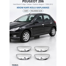 Trobus Peugeot 206 1998-2012 Uyumlu Krom Kapı Kolu Kaplaması 4 Kapı Paslanmaz Çelik