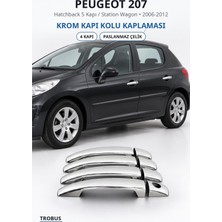 Trobus Peugeot 207 2006-2012 Uyumlu Krom Kapı Kolu Kaplaması 4 Kapı Paslanmaz Çelik