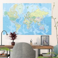 Kendinden Yapışkanlı Eğitim Amaçlı Siyasi Dünya Haritası Duvar Stickerı (100X150 Cm.)