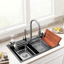 Evye Seti Mutfak Lavabo Musluk Teknolojik Şelale Yeni Nesil Evye Batarya Paslanmaz Çelik Şelale Evye Iş Istasyonu Evyesi Çekilebilir Musluk Mutfak Lavabosu ve Aksesuarlar