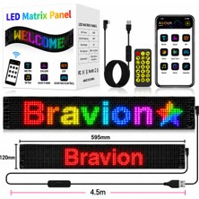BRAVİON Rgb LED Kayan Yazı Tabelası 60X12 cm – Bluetooth Uygulama Kontrollü, Animasyonlu, Çok Renkli, Araç ve Iş Yeri Için Dijital Reklam Panosu