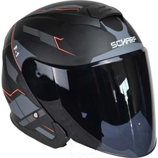 Scharf 528 Siyah Vizörlü Yarım Motosiklet Kaskı - Güneş Camlı Açık Kask (G1)