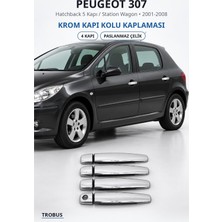 Trobus Peugeot 307 2001-2008 Uyumlu Krom Kapı Kolu Kaplaması 4 Kapı Paslanmaz Çelik