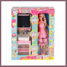 Bezos OYD-02390 Bebek ve Aynalı Lavabo Oyun Seti Oyuncak Bzss