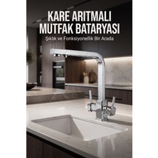 Control Mix Kare Arıtmalı Krom Mutfak Bataryası 3 Yollu Mutfak Musluğu Pirinç Malzeme Paslanmaz Eviye Armatürü