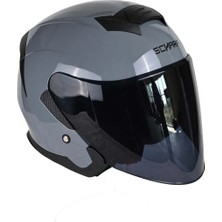 Scharf 528 Siyah Vizörlü Yarım Motosiklet Kaskı - Güneş Camlı Açık Kask (Nardo Gri)