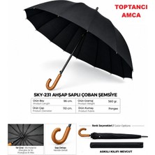 Toptancı Amca Ahşap Saplı 16 Tel Kılıflı Çoban Şemsiye 110 cm 16 Telli Siyah Klasik Büyük Boy Şemsiye