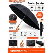 Toptancı Amca 24 Kaburga Yağmur Şemsiyesi Gerçek Ahşap Saplı Siyah Pongee Kumaş Fiber Iskelet Askı Kılıflı 122 cm Çaplı