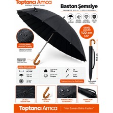 Toptancı Amca Şemsiye 24 Tel Bay Lüx Baston Ahşap Sap Metal Gövde 122 cm Geniş Çaplı Gerçek Ahşap Saplı Kılıflı